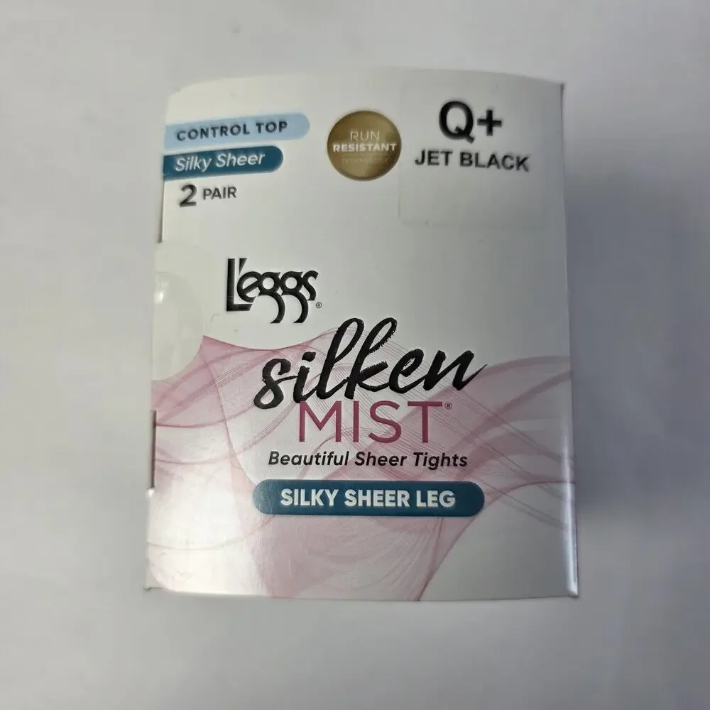 L'eggs Silken Mist Silky Sheer Leg Control Top Tights, 2 Pairs Jet Black Size Q+